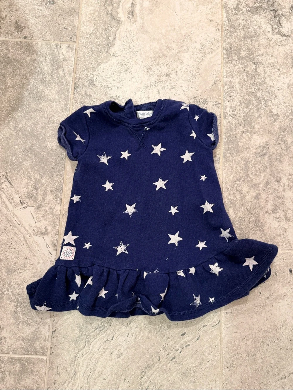 Navy Star Print Ruffle Hem Kids Dress